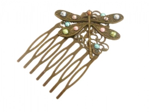 Kleiner Haarkamm mit Libelle Motiv bronzefarben bunter Strass Hochsteckfrisur Haarkamm Geschenkidee Frau - Handarbeit kaufen