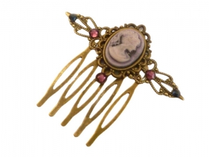 Kleiner Haarkamm mit Kamee lila bronzefarben antik barock rokoko Haarschmuck Hochsteckfrisur Accessoire Geschenkidee - Handarbeit kaufen