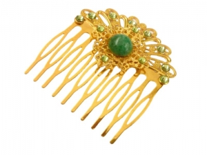 Exklusiver Haarkamm in Fächerform mit Glasschmuckstein grün goldfarben Braut Hochzeit festlicher Haarschmuck - Handarbeit kaufen
