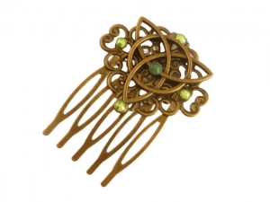 Kleiner Haarkamm mit keltischen Knoten grün bronzefarben Irland Haarschmuck Geschenkidee Hochsteckfrisur festlich - Handarbeit kaufen