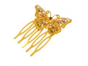 Kleiner Haarkamm mit Schmetterling goldfarben bunte Kristalle Hochsteckfrisur Haarschmuck Braut Hochzeit Geschenkidee - Handarbeit kaufen