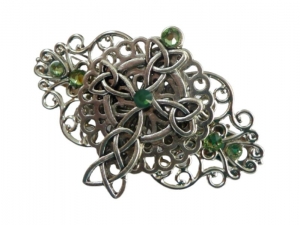 Kleine Haarspange mit keltischen Kreuz silberfarben grün Irland Haarschmuck Zopfhalter Geschenkidee Mädchen - Handarbeit kaufen