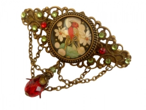 Nostalgische Haarspange mit Vogel Motiv rot grün bronzefarben festlicher Haarschmuck Braut Hochzeit Hochsteckfrisur - Handarbeit kaufen