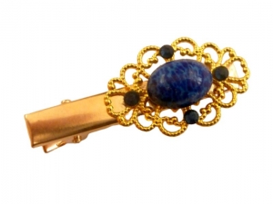 Exklusiver Edelstein Haarclip mit Lapislazuli blau goldfarben Unikat Haarschmuck Mädchen Geschenkidee Braut Hochzeit - Handarbeit kaufen