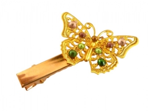 Eleganter Haarclip mit filigranem Schmetterling Ornament bunt goldfarben Haarschmuck Braut Hochzeit Geschenkidee Accessoire - Handarbeit kaufen