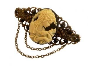 Nostalgische Kamee Haarspange mit Mädchen und Taube schwarz bronzefarben vintage viktorianisch Haarschmuck - Handarbeit kaufen