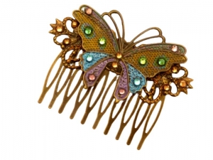 Exklusiver Haarkamm mit Schmetterling handbemalt glitzer Kristalle Braut Hochzeit Hochsteckfrisur festliches Haar Accessoire - Handarbeit kaufen