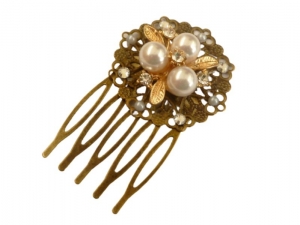Eleganter Perlen Haarkamm bronze mit Strass Braut Hochzeit Haarschmuck Hochsteckfrisur Geschenkidee Frau - Handarbeit kaufen