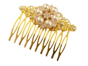 Edler Perlen Haarkamm mit Strass goldfarben Braut Hochzeit festlicher Haarschmuck Geschenkidee Frau Accessoire Party Ball - Handarbeit kaufen