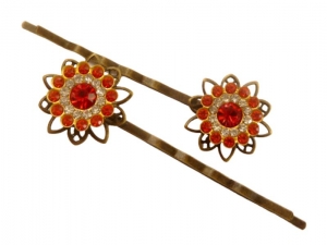 Elegante Haarspangen Blütenform mit Kristallen 2er Set rot klar bronze festlicher Haarschmuck Hochsteckfrisur - Handarbeit kaufen