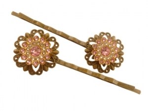 Elegante Haarspangen Blütenform mit Kristallen 2er Set rosa klar bronze festlicher Haarschmuck Hochsteckfrisur - Handarbeit kaufen