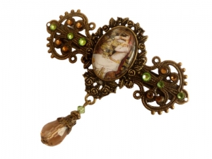 Nostalgische Haarspange mit Dame im Jugendstil Design grün bronzefarben antik Stil Haarschmuck Braut Hochzeit viktorianisch - Handarbeit kaufen