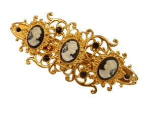 Edle Haarspange mit drei Kameen Maße 3,5 L x 8,5 B cm schwarz goldfarben goldene Braut Hochzeit Haarschmuck - Handarbeit kaufen