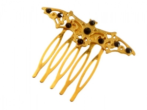 Kleiner Gothic Fledermaus Haarkamm 4,4 L x 5,7 B cm goldfarben schwarze Kristalle Mädchen Haarschmuck Geschenkidee - Handarbeit kaufen