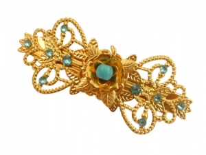 Edelstein Haarspange goldfarben mit Türkis Perle Maße 3,2 L x 7,3 B cm Braut Hochzeit festlich Haarschmuck Geschenkidee Frau - Handarbeit kaufen