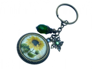 Sommerlicher Schlüsselanhänger mit Sonnenblume Motiv gelb bronzefarben Geschenkidee beste Freundin kleine Geschenke - Handarbeit kaufen
