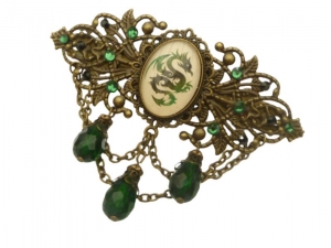 Große Haarspange Mittelalter Stil mit Drachen Motiv grün bronze LARP Cosplay Haarschmuck Geschenkidee Frau