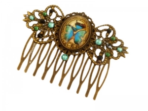 Nostalgischer Haarkamm mit Schmetterling Motiv türkis bronze Braut Hochzeit Hochsteckfrisur Geschenkidee Weihnachten - Handarbeit kaufen