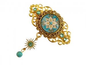 Exklusiver kleiner Haarclip mit Stern Motiv und Türkis Perle goldfarben Sonne Emblem Braut Hochzeit Geschenkidee - Handarbeit kaufen