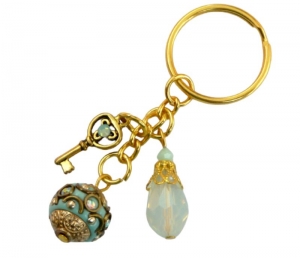 Edler Schlüsselanhänger mit Kashmiri Perle lindgrün goldfarben Unikat Geschenkidee für sie kleine Geschenke - Handarbeit kaufen