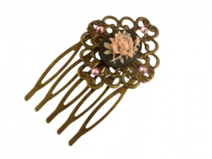 Kleiner Haarkamm mit Rose Kamee rosa bronze Maße 5,6 L x 3,1 B cm Braut Hochzeit Haarschmuck Weihnachtsgeschenk - Handarbeit kaufen