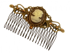 Großer Haarkamm mit Kamee Antik Stil braun bronzefarben Maße 5,5 L x 9,5 B cm Braut Hochzeit Haarschmuck festlich - Handarbeit kaufen