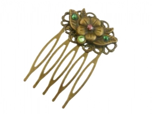 Kleiner Haarkamm mit Blüten und Blättern bunt bronzefarben Braut Hochzeit festlicher Haarschmuck Geschenkidee - Handarbeit kaufen