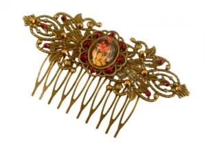 Breiter Haarkamm mit floralen Motiven rot braun bronzefarben Hochsteckfrisur Haarschmuck Braut Hochzeit - Handarbeit kaufen