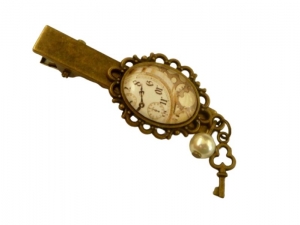 Haarclip mit Steampunk Motiv bronzefarben Uhr Zahnräder Mädchen Haarschmuck Geschenkidee Schlüssel Perle - Handarbeit kaufen