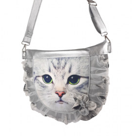 Handtasche ♥ KITTY SILVER ♥, Umhängetasche, Katzentasche, Citytasche, Bag, Designertasche - Handarbeit kaufen