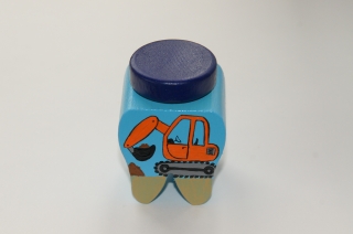 Zahndose mit Korkstopfen aus Buchenholz handbemalt Motiv Raupenfahrzeug