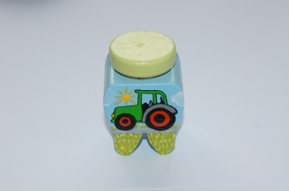 Zahndose mit Korkstopfen aus Buchenholz handbemalt Motiv Traktor