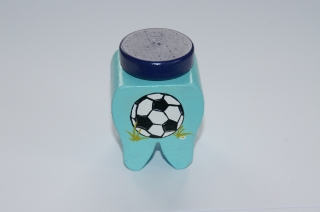 Zahndose mit Korkstopfen aus Buchenholz handbemalt Motiv Fußball