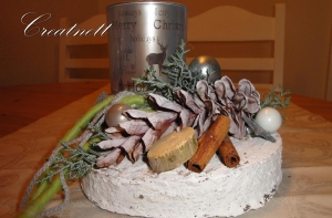 ☆ Weihnachtsdeko auf Holzscheibe mit Teelichtglas in weiß ☆