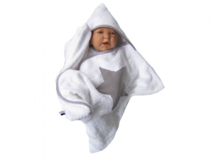stern star baby wrap kapuzenhandtuch wickeltuch bademantel badetuch frottee weiß - Handarbeit kaufen