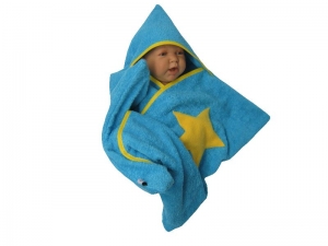 stern star baby wrap kapuzenhandtuch wickeltuch bademantel badetuch frottee türkis - Handarbeit kaufen