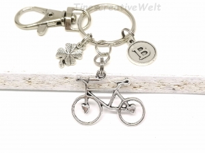 Schlüsselanhänger personalisiert, Fahrrad, Rad, Kleeblatt, Herz, Glücksbringer, Karabinerhaken mit Wirbel, Geschenk - Handarbeit kaufen
