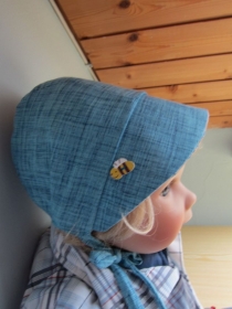 Wendbare Bee on the Bonnet Sonnenhut beiger Wachteln, blau , Pioneer Bonnet, Handgemacht und zu bestellen in verschiedene Größen