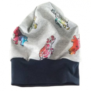 Baby Beanie  Mütze mit Bund  ♥ Happy Elefant ♥  KU 33-36 handmade