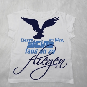 Bügelmotiv Plottmotiv ♥ fang an zu fliegen ♥ Flexmotiv Flockmotiv Bügelbild individualisierbar 6868.190330.083548_adler-blau-text-blau-sky-blue-shirt-wei