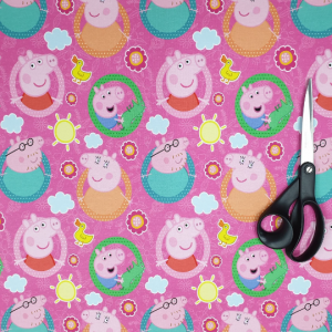 Peppa Stoff - Sommersweat - Kinderstoff - Schwein auf rosa Hintergrund