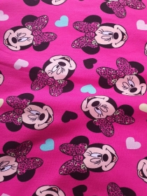Minnie Mouse Stoff - Sommersweat - Kinderstoff - Minnie auf pinken Hintergrund - Herzen