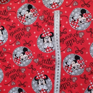 Minnie Mouse Stoff - Sommersweat - Kinderstoff - Minnie auf rotem Hintergrund 
