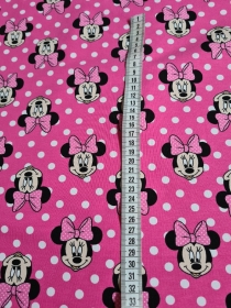 Minnie Mouse Stoff - Sommersweat - Kinderstoff - Minnie auf rosa - pinken Hintergrund mit Punkten