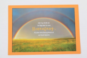 Grußkarte, upcycled aus einem Kalender  Karte Klappkarte Faltkarte Strand Spruchkarte mit Regenbogen für einen Neuanfang - Handarbeit kaufen