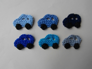 Aufnäher Set 6 Mini-Autos blau, Catania fine - Handarbeit kaufen