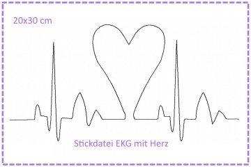 Stickdatei Herzklopfen EKG mit Herz 20x30cm