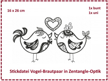 Vogel Brautpaar Zentangle 16x26 Stickdatei