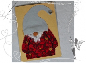 Wichtel-Weihnachtskarte,handgemacht mit Glöckchen