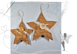 2 Sterne aus Korkstoff im Set,Weihnachtsdeko,Baumschmuck,Fensterschmuck